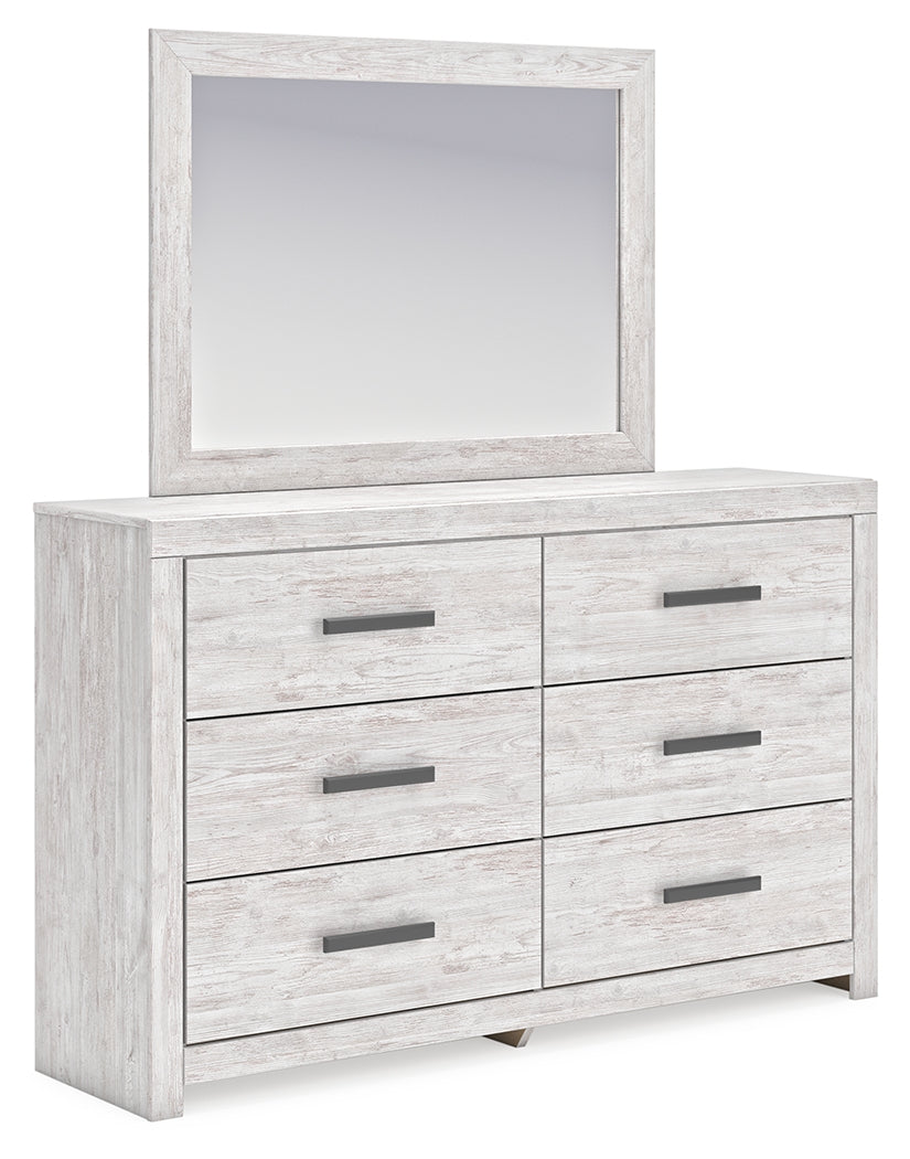 Cayboni Full Panel Bed with Mirrored Dresser and 2 Nightstands in Whitewash from Ashley - Luna Furniture