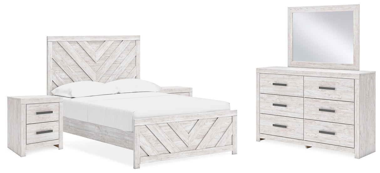 Cayboni Full Panel Bed with Mirrored Dresser and 2 Nightstands in Whitewash from Ashley - Luna Furniture