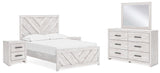 Cayboni Full Panel Bed with Mirrored Dresser and 2 Nightstands in Whitewash from Ashley - Luna Furniture