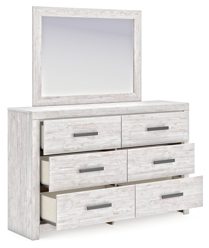 Cayboni Full Panel Bed with Mirrored Dresser and 2 Nightstands in Whitewash from Ashley - Luna Furniture