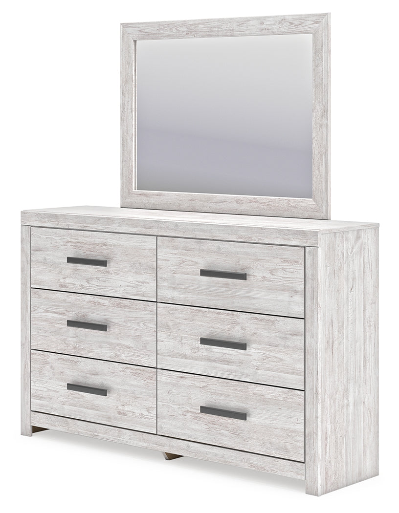 Cayboni Full Panel Bed with Mirrored Dresser and 2 Nightstands in Whitewash from Ashley - Luna Furniture