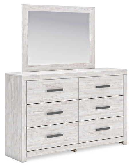 Cayboni Full Panel Bed with Mirrored Dresser and Chest in Whitewash from Ashley - Luna Furniture