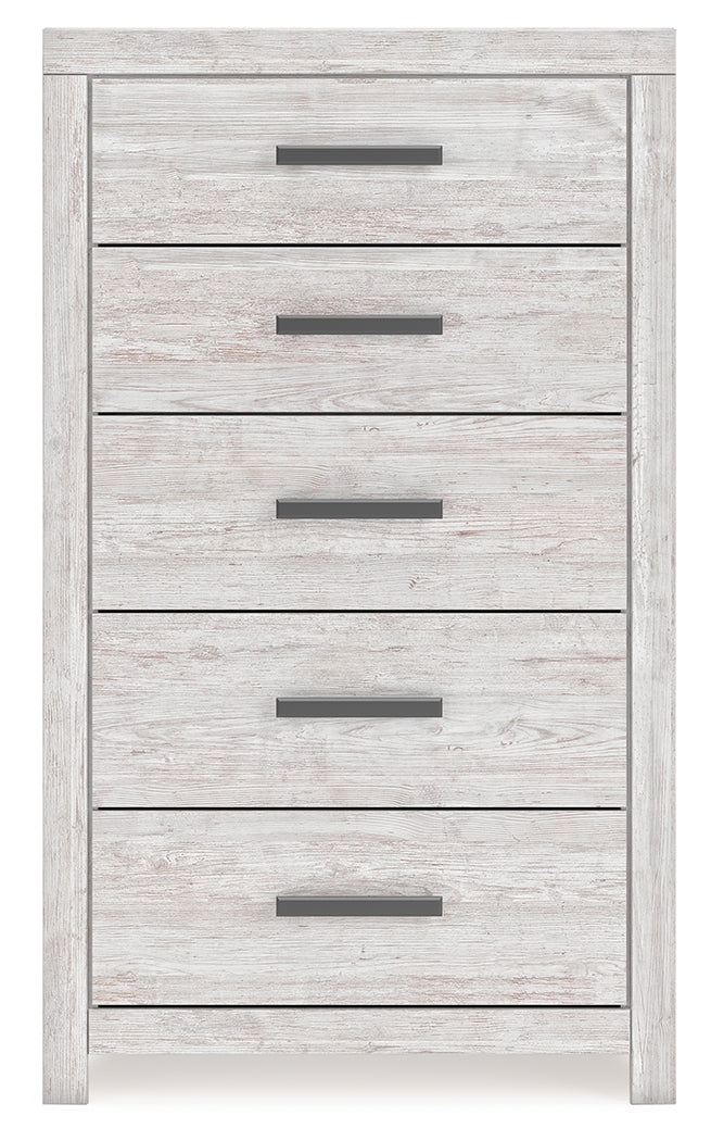 Cayboni Full Panel Bed with Mirrored Dresser and Chest in Whitewash from Ashley - Luna Furniture