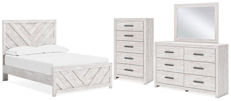 Cayboni Full Panel Bed with Mirrored Dresser and Chest in Whitewash from Ashley - Luna Furniture