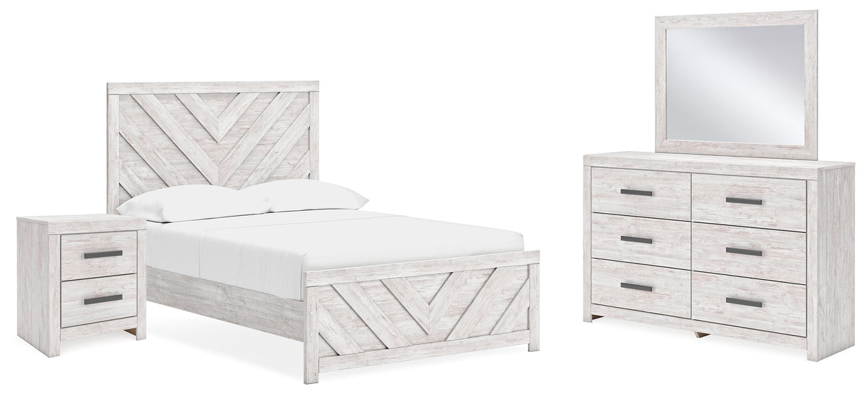 Cayboni Full Panel Bed with Mirrored Dresser and Nightstand in Whitewash from Ashley - Luna Furniture