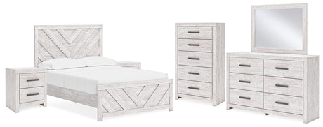 Cayboni Full Panel Bed with Mirrored Dresser, Chest and 2 Nightstands in Whitewash from Ashley - Luna Furniture