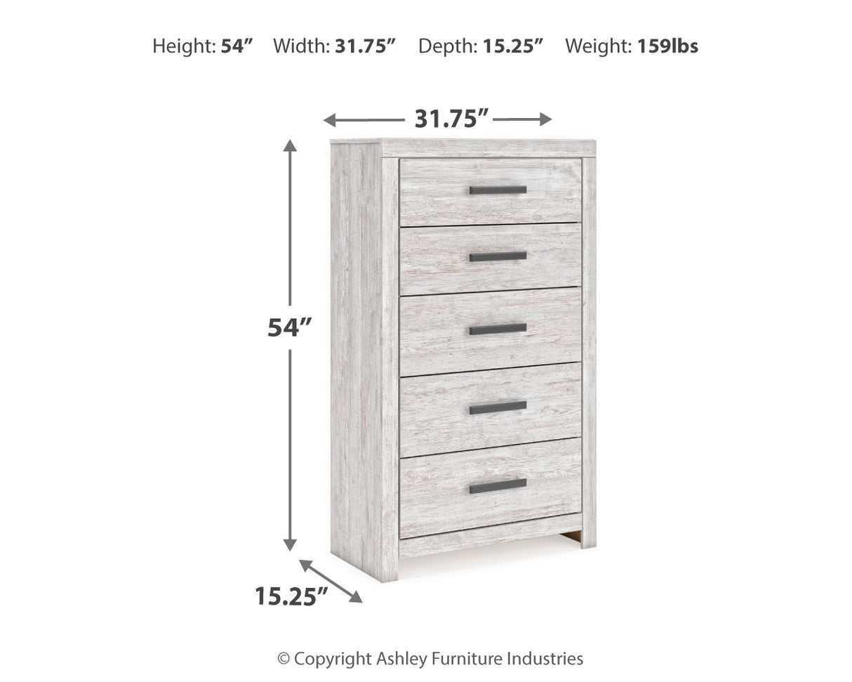 Cayboni Full Panel Bed with Mirrored Dresser, Chest and 2 Nightstands in Whitewash from Ashley - Luna Furniture