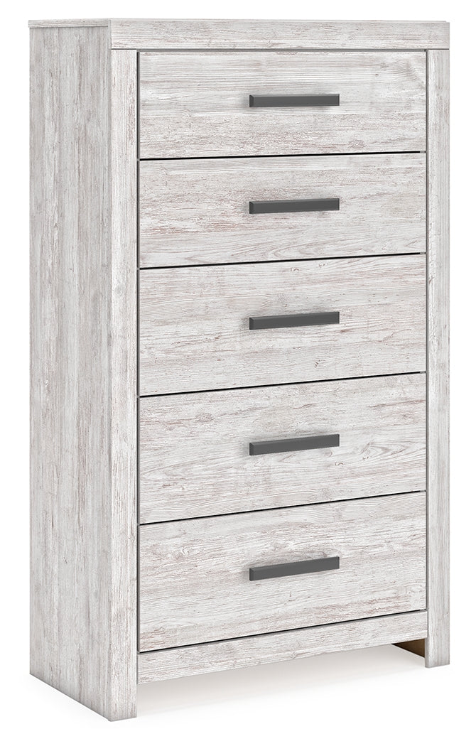 Cayboni Full Panel Bed with Mirrored Dresser, Chest and 2 Nightstands in Whitewash from Ashley - Luna Furniture