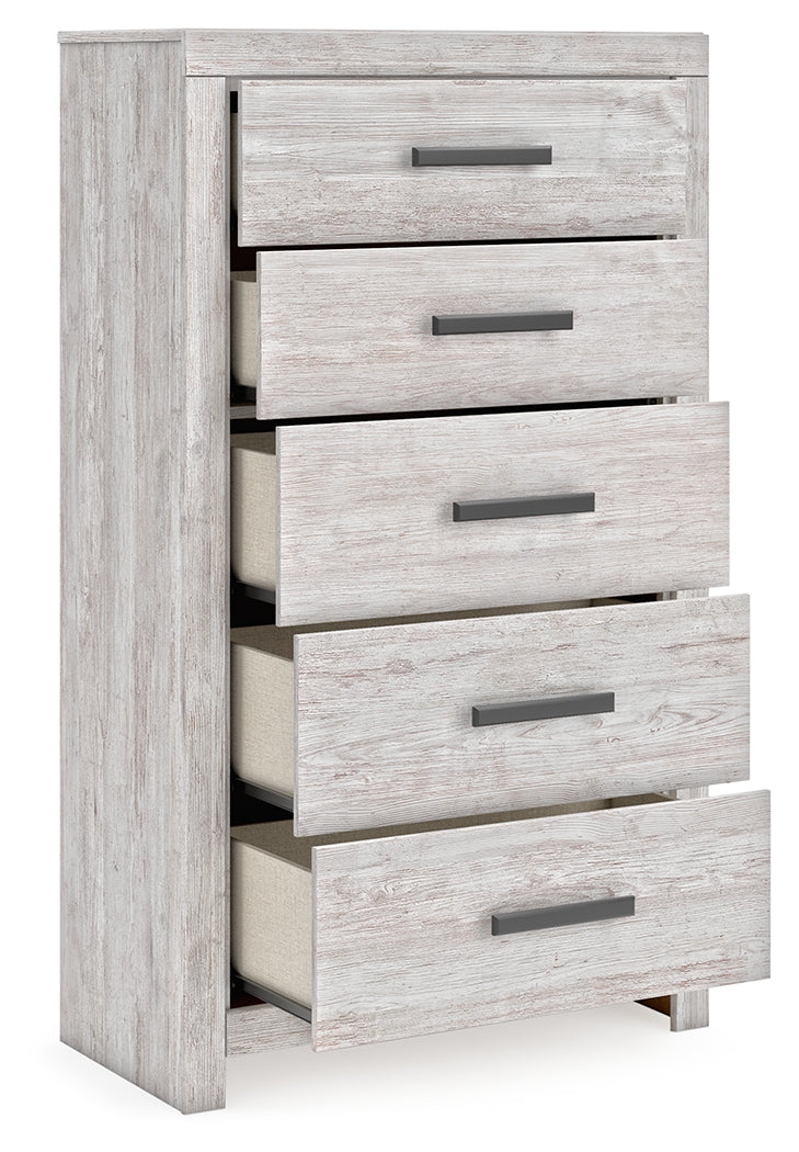 Cayboni Full Panel Bed with Mirrored Dresser, Chest and 2 Nightstands in Whitewash from Ashley - Luna Furniture