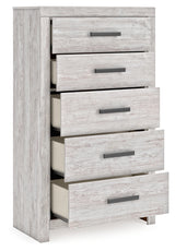 Cayboni Full Panel Bed with Mirrored Dresser, Chest and 2 Nightstands in Whitewash from Ashley - Luna Furniture