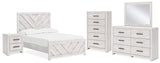 Cayboni Full Panel Bed with Mirrored Dresser, Chest and Nightstand in Whitewash from Ashley - Luna Furniture