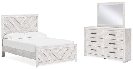 Cayboni Full Panel Bed with Mirrored Dresser in Whitewash from Ashley - Luna Furniture