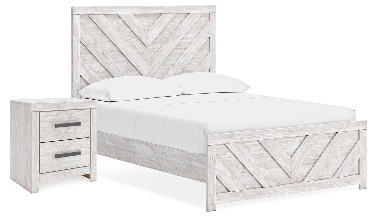 Cayboni Full Panel Bed with Nightstand in Whitewash from Ashley - Luna Furniture