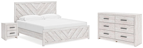 Cayboni King Panel Bed with Dresser and Nightstand in Whitewash from Ashley - Luna Furniture