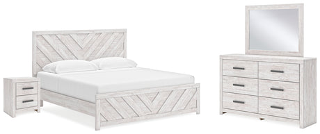 Cayboni King Panel Bed with Mirrored Dresser and Nightstand in Whitewash from Ashley - Luna Furniture