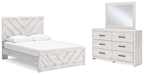 Cayboni King Panel Bed with Mirrored Dresser in Whitewash from Ashley - Luna Furniture