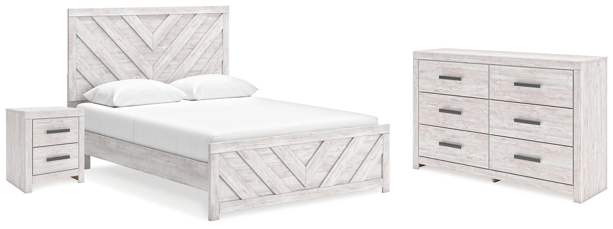 Cayboni Queen Panel Bed with Dresser and Nightstand in Whitewash from Ashley - Luna Furniture