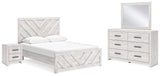 Cayboni Queen Panel Bed with Mirrored Dresser and Nightstand in Whitewash from Ashley - Luna Furniture