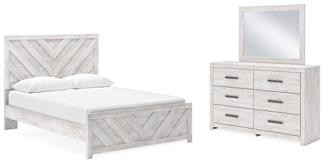 Cayboni Queen Panel Bed with Mirrored Dresser in Whitewash from Ashley - Luna Furniture