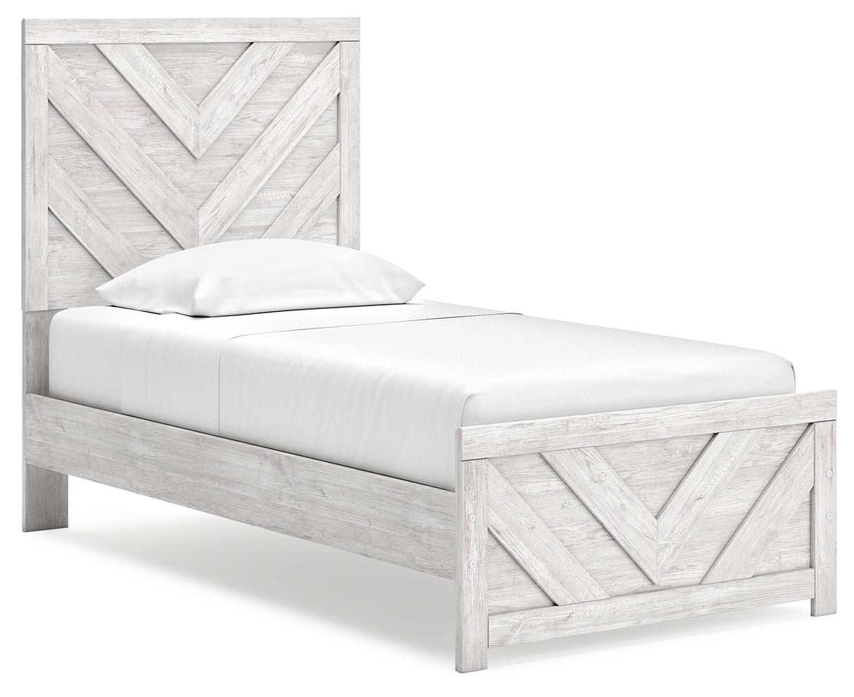 Cayboni Twin Panel Bed with Dresser and Nightstand in Whitewash from Ashley - Luna Furniture