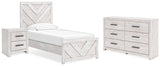 Cayboni Twin Panel Bed with Dresser and Nightstand in Whitewash from Ashley - Luna Furniture