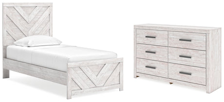 Cayboni Twin Panel Bed with Dresser in Whitewash from Ashley - Luna Furniture