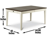 Cayla 64-80 inch Table w/16″ Leaf – Dark Oak& White - CY400TKW