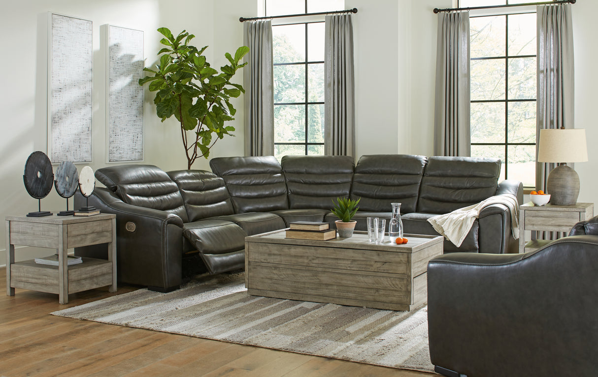 Center Line 5-Piece Sectional with Recliner in Dark Gray - PKG013235