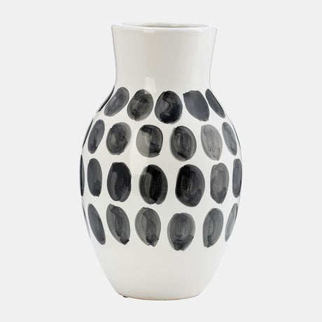 Cer, 10"h Blk Polk-a-dot Flower Vase, White from Sagebrook Home - Luna Furniture