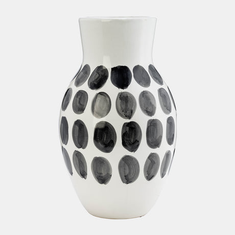 Cer, 10"h Blk Polk-a-dot Flower Vase, White from Sagebrook Home - Luna Furniture