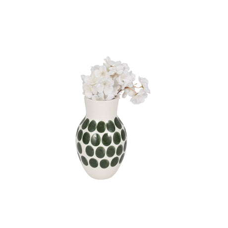 Cer, 10"h Forest Green Polk-a-dot Flower Vase,wht from Sagebrook Home - Luna Furniture