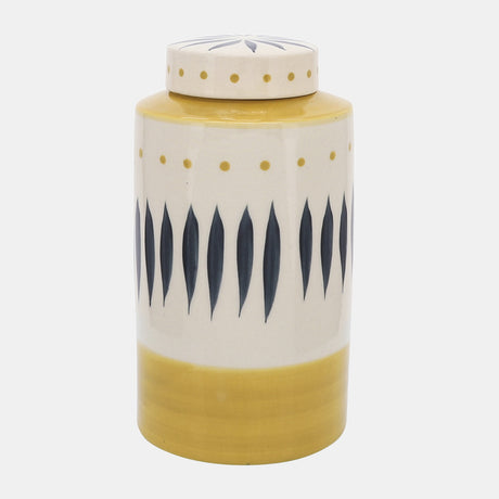 Cer, 10"h Tribal Jar W/ Lid, Yellow from Sagebrook Home - Luna Furniture