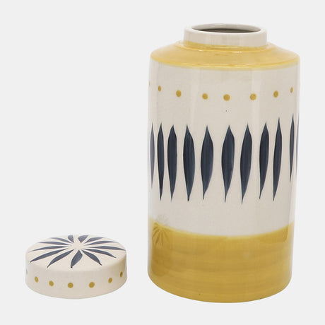 Cer, 10"h Tribal Jar W/ Lid, Yellow from Sagebrook Home - Luna Furniture