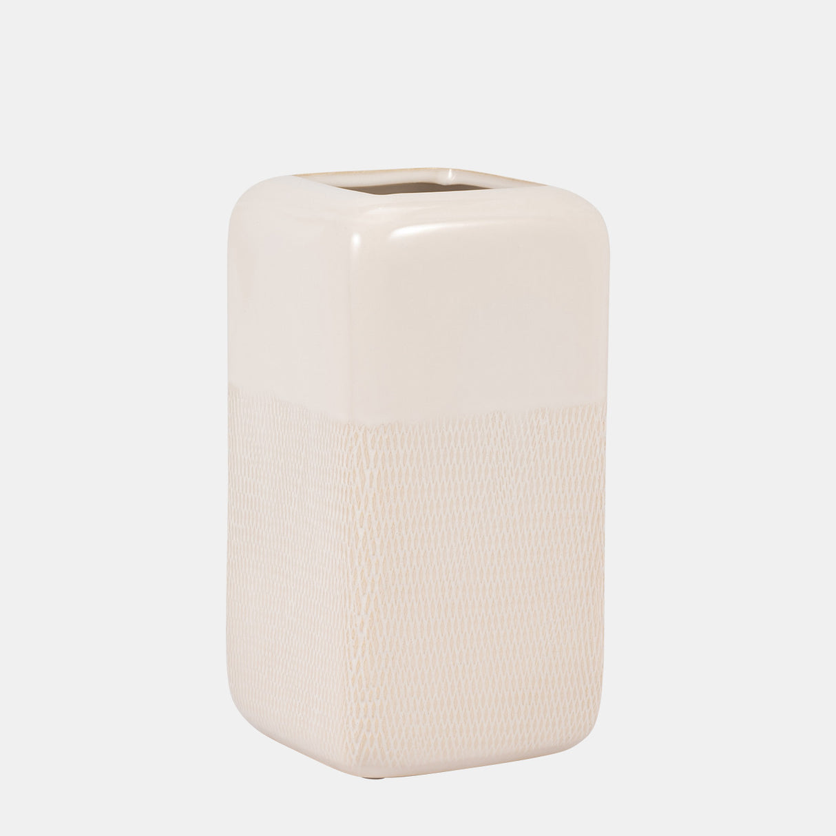 Cer, 10" Squared Grooved Vase, Ivory from Sagebrook Home - Luna Furniture