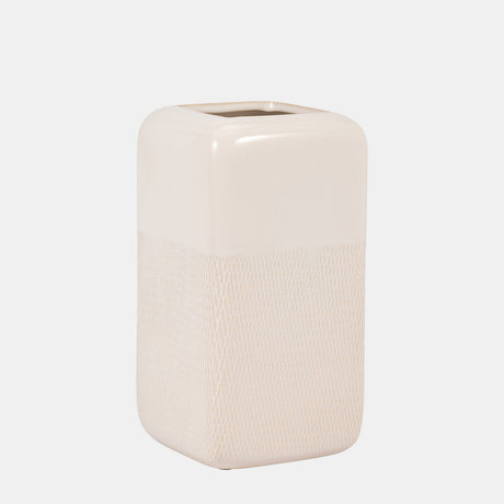 Cer, 10" Squared Grooved Vase, Ivory from Sagebrook Home - Luna Furniture