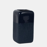 Cer, 10" Squared Grooved Vase, Navy Blue from Sagebrook Home - Luna Furniture