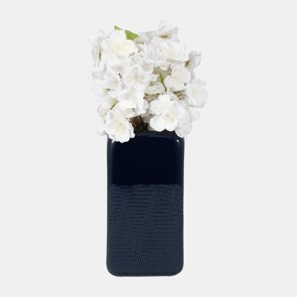 Cer, 10" Squared Grooved Vase, Navy Blue from Sagebrook Home - Luna Furniture