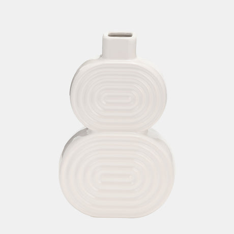 Cer, 10" Stacked Circles Vase, White from Sagebrook Home - Luna Furniture