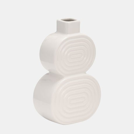 Cer, 10" Stacked Circles Vase, White from Sagebrook Home - Luna Furniture