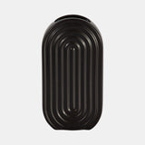 Cer, 11" Oval Ridged Vase, Black from Sagebrook Home - Luna Furniture