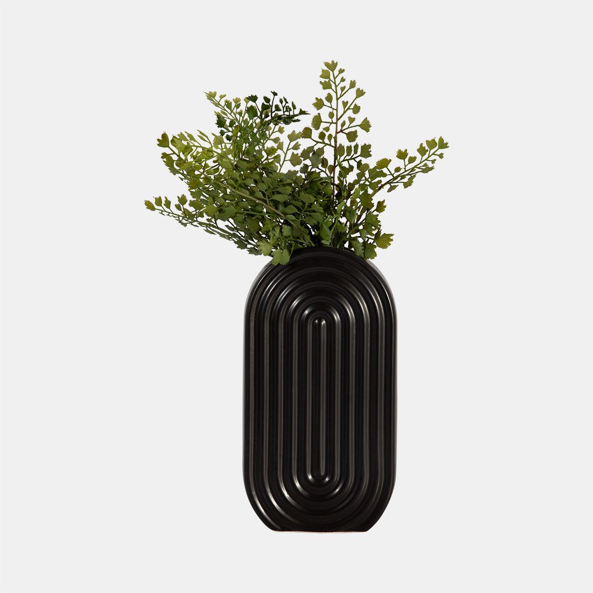 Cer, 11" Oval Ridged Vase, Black from Sagebrook Home - Luna Furniture