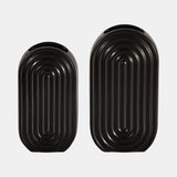 Cer, 11" Oval Ridged Vase, Black from Sagebrook Home - Luna Furniture