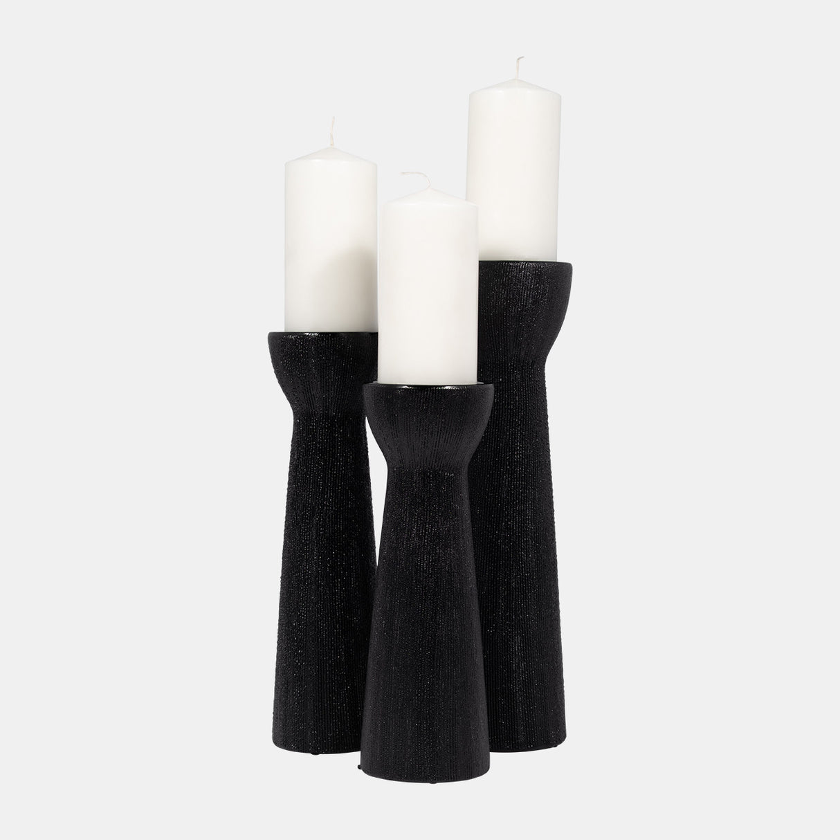 Cer, 12" Bead Candle Holder, Black - 14814-07