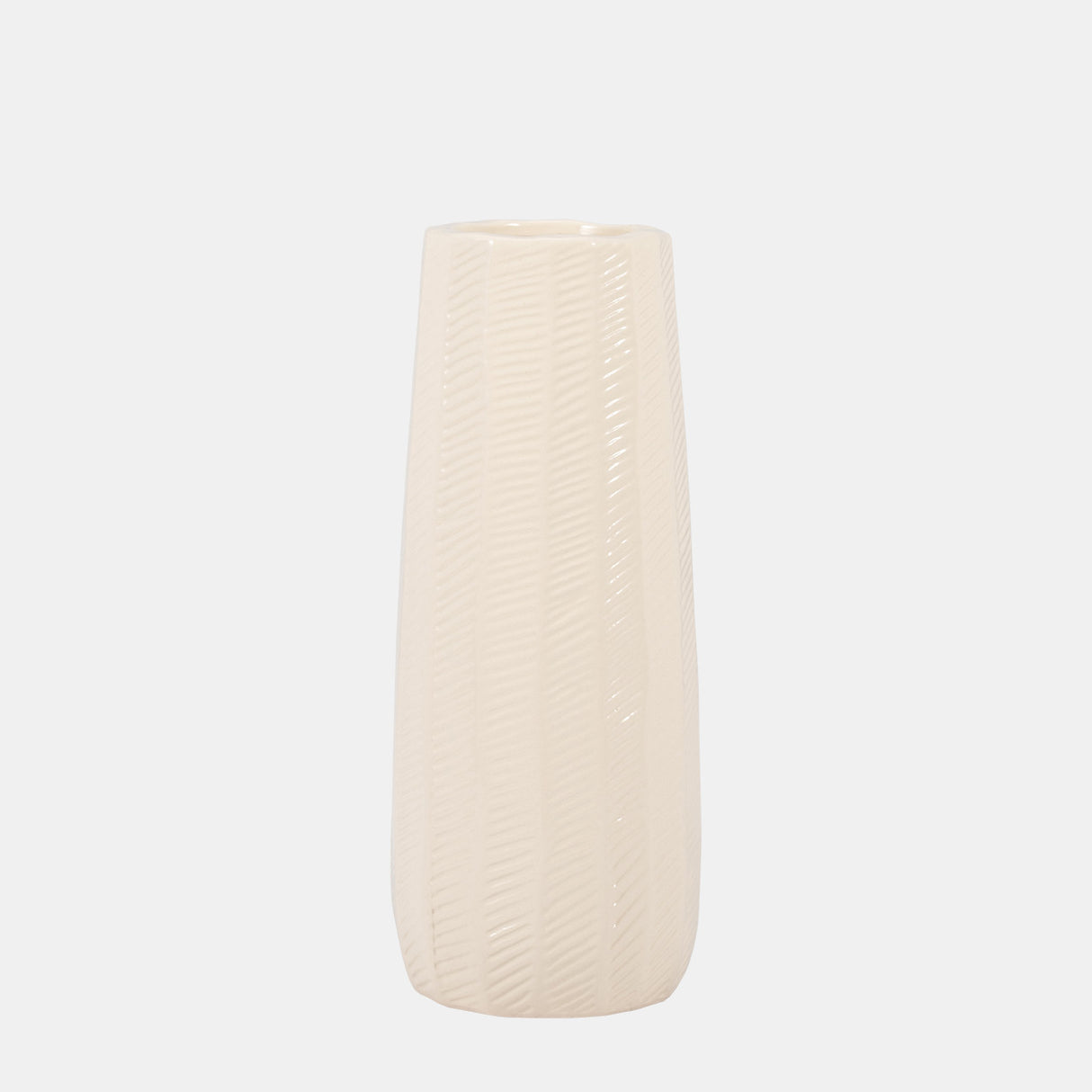 Cer, 12" Etched Lines Cylinder Vase, Cotton - 18627-01