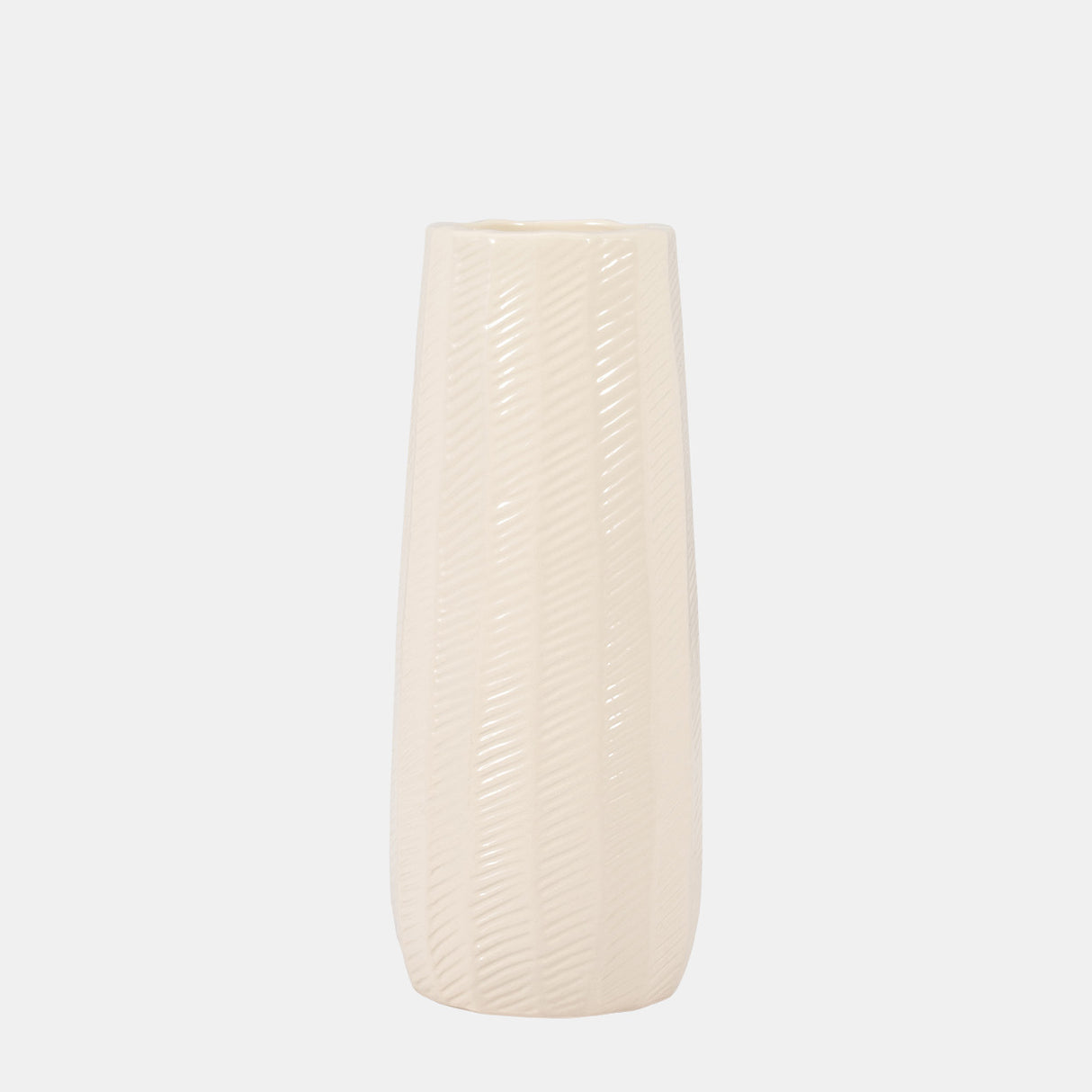 Cer, 12" Etched Lines Cylinder Vase, Cotton - 18627-01