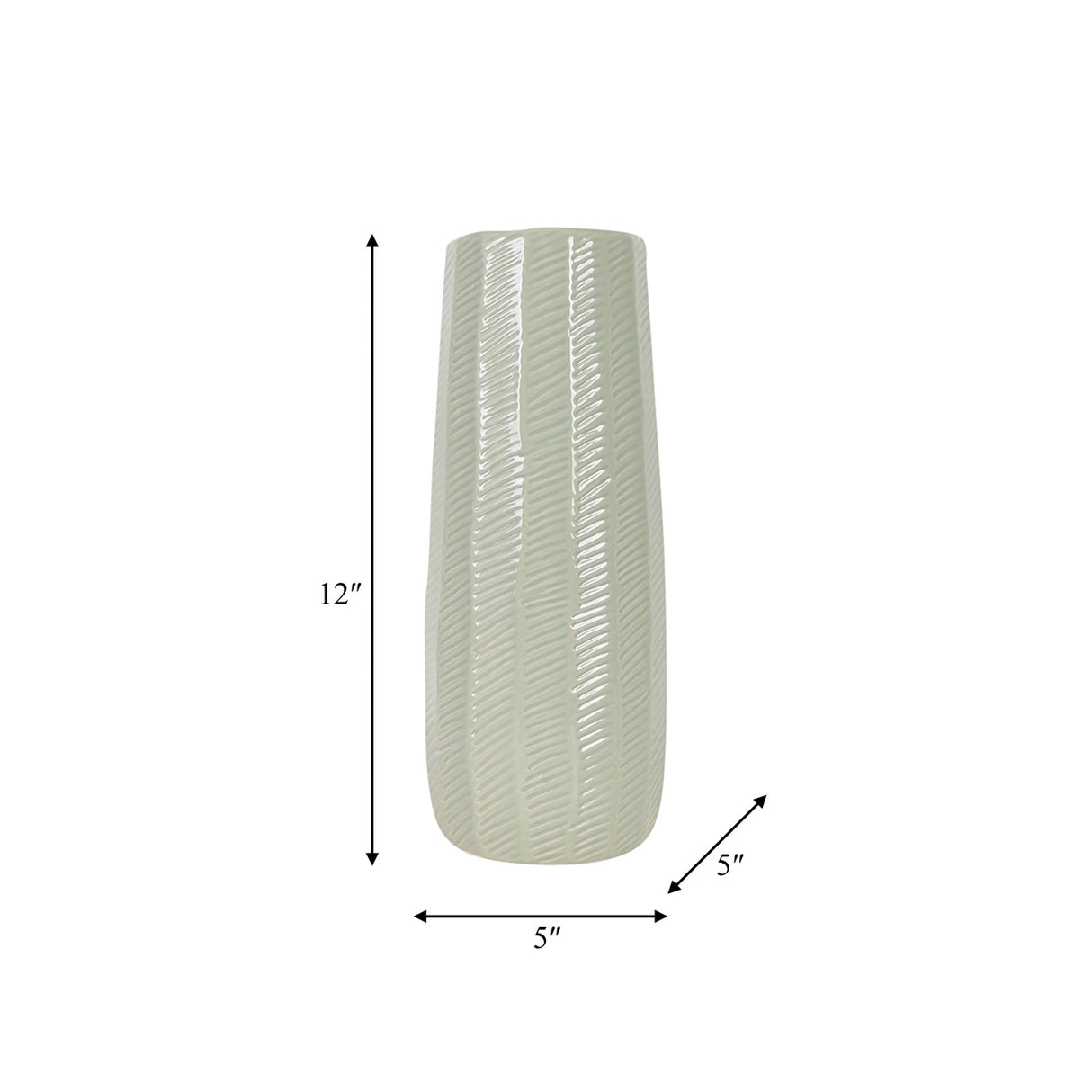 Cer, 12" Etched Lines Cylinder Vase, Cucumber - 18627-05