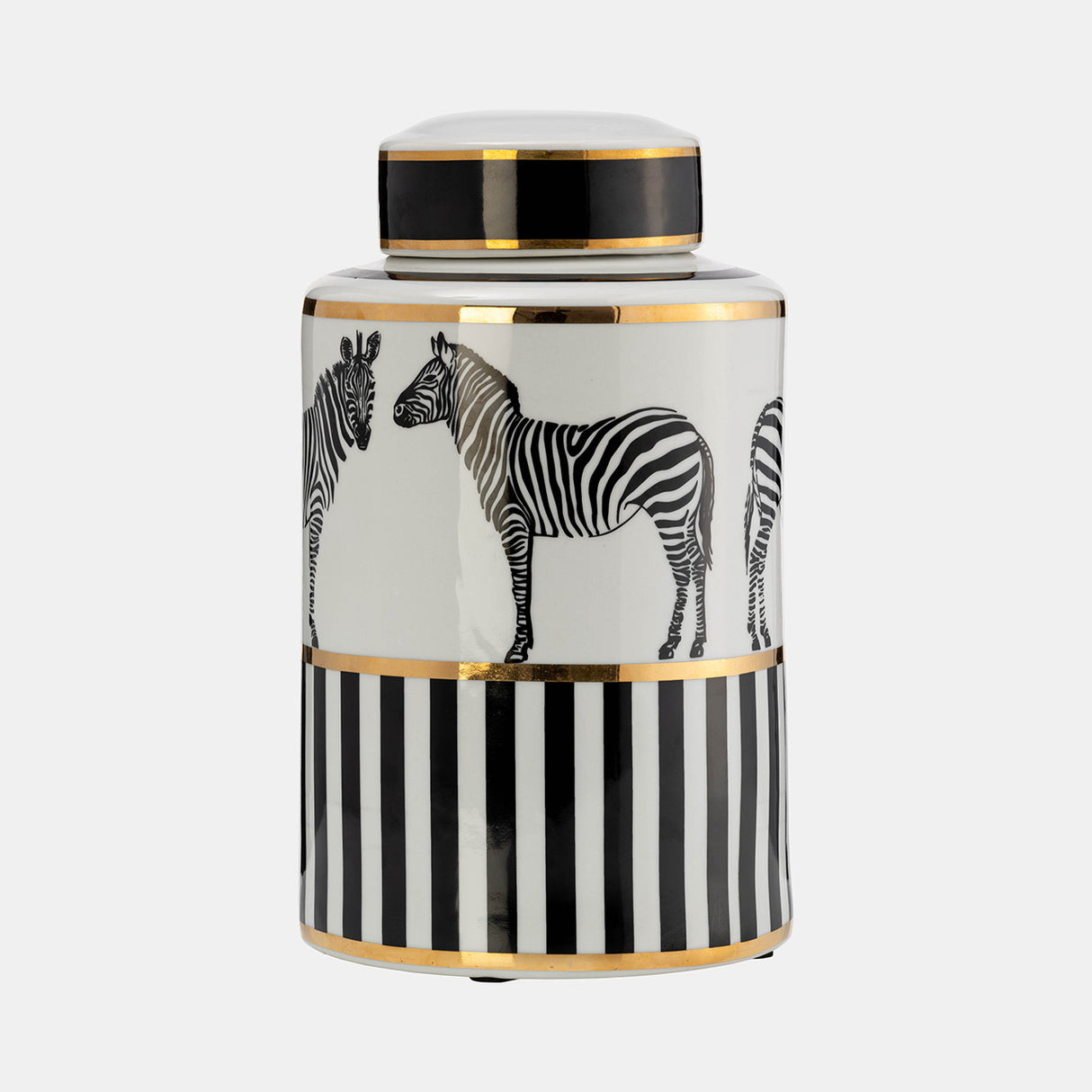 Cer, 12"h Zebra Jar W/ Lid, White/gold from Sagebrook Home - Luna Furniture