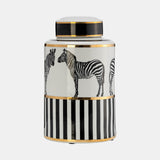 Cer, 12"h Zebra Jar W/ Lid, White/gold from Sagebrook Home - Luna Furniture