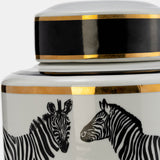 Cer, 12"h Zebra Jar W/ Lid, White/gold from Sagebrook Home - Luna Furniture