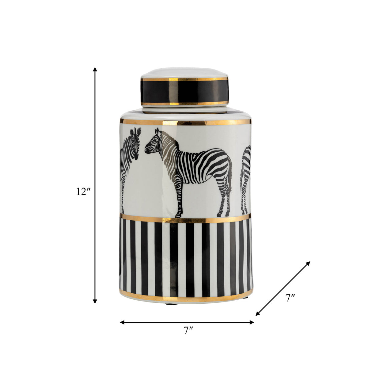 Cer, 12"h Zebra Jar W/ Lid, White/gold from Sagebrook Home - Luna Furniture